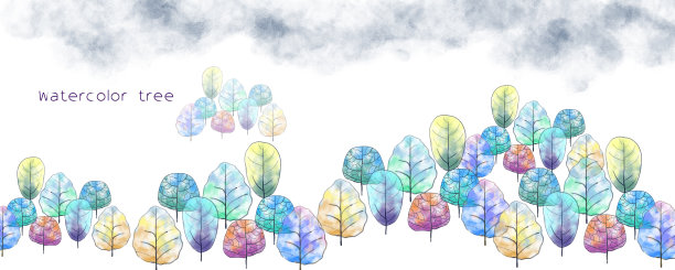 五颜六色的水彩树图片下载