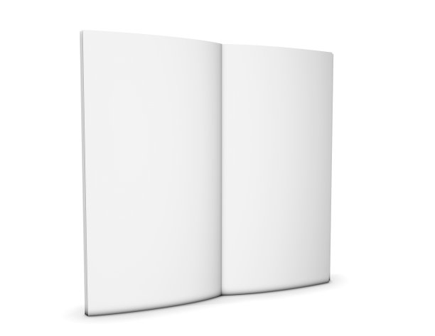 高大的垂直打开宣传册，传单，菜单站立模型。孤立在白色的。图片下载