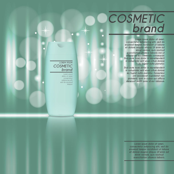 3D逼真的化妆品瓶广告模板。化妆品牌广告概念设计，以亮片和散景为背景图片下载
