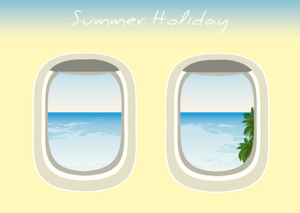 通过其中的矢量飞机窗口，可见海滩图片下载