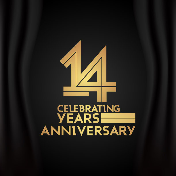 14周年庆典标志，采用金利线性字体编号图片下载