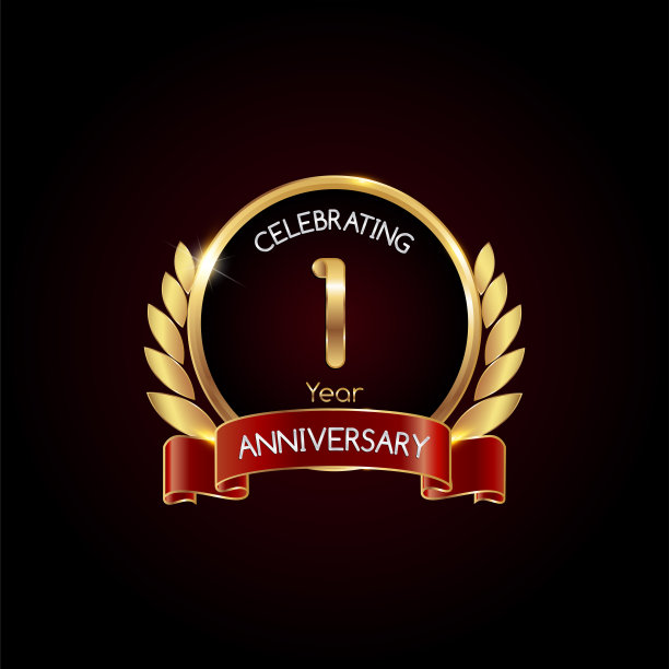 1年金婚纪念日，带戒指、月桂和红丝带图片下载