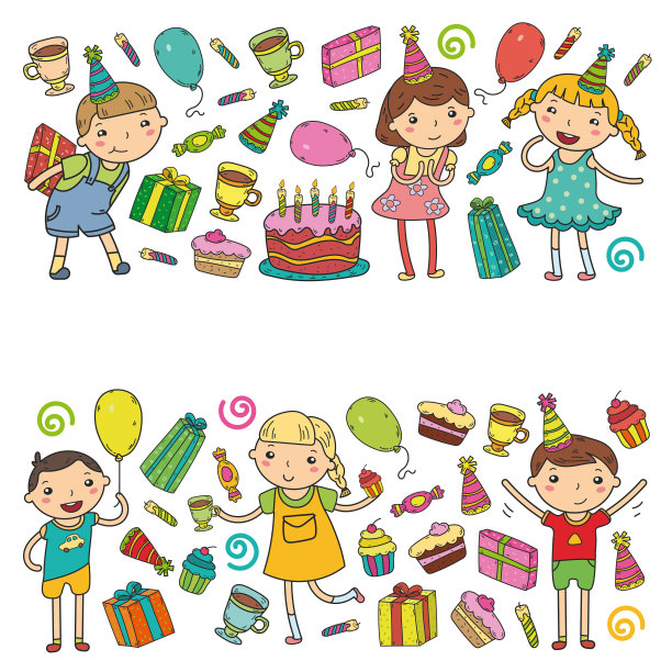 生日快乐矢量设计生日帽派对和庆祝。幼儿园的孩子，学校的孩子。矢量插图。图片下载