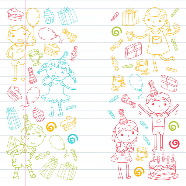 生日快乐矢量设计生日帽派对和庆祝。幼儿园的孩子，学校的孩子。矢量插图。图片下载