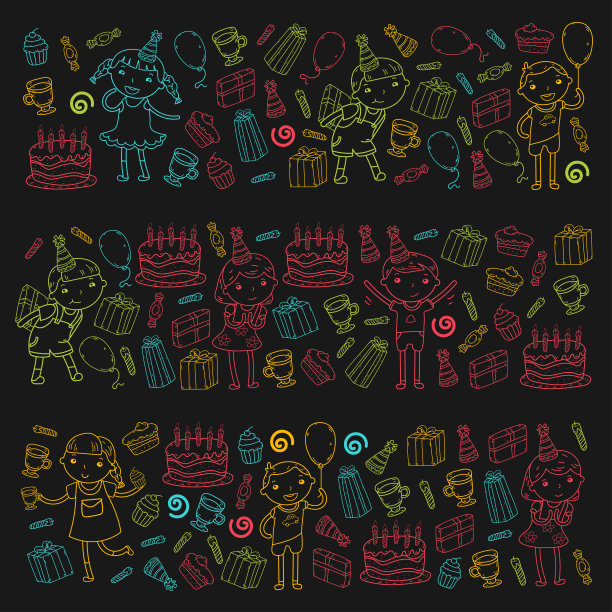 生日快乐矢量设计生日帽派对和庆祝。幼儿园的孩子，学校的孩子。矢量插图。图片下载