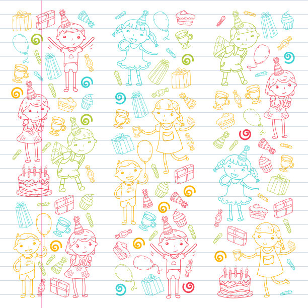 生日快乐矢量设计生日帽派对和庆祝。幼儿园的孩子，学校的孩子。矢量插图。图片下载