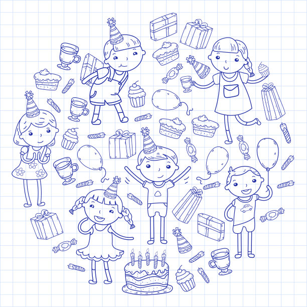 生日快乐矢量设计生日帽派对和庆祝。幼儿园的孩子，学校的孩子。矢量插图。图片下载