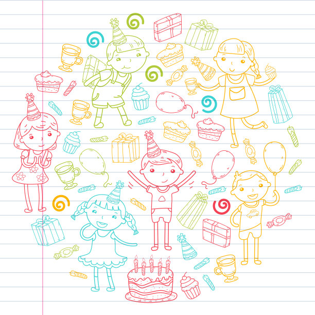 生日快乐矢量设计生日帽派对和庆祝。幼儿园的孩子，学校的孩子。矢量插图。图片下载