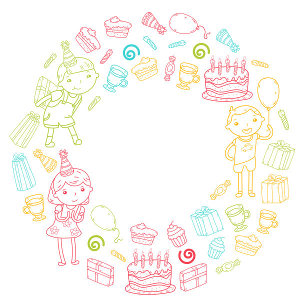 生日快乐矢量设计生日帽派对和庆祝。幼儿园的孩子，学校的孩子。矢量插图。图片下载