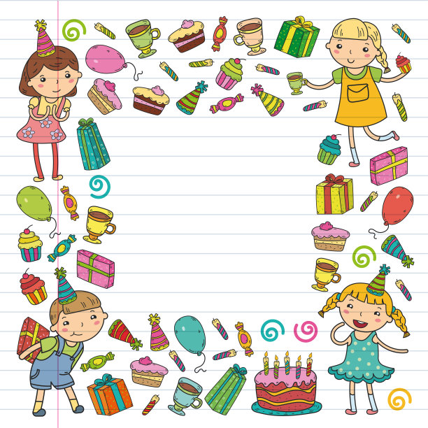 生日快乐矢量设计生日帽派对和庆祝。幼儿园的孩子，学校的孩子。矢量插图。图片下载