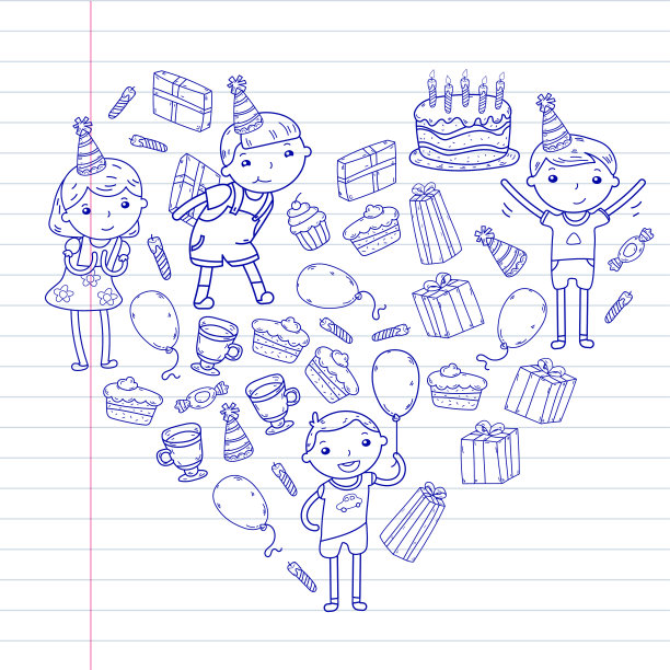 生日快乐矢量设计生日帽派对和庆祝。幼儿园的孩子，学校的孩子。矢量插图。图片下载