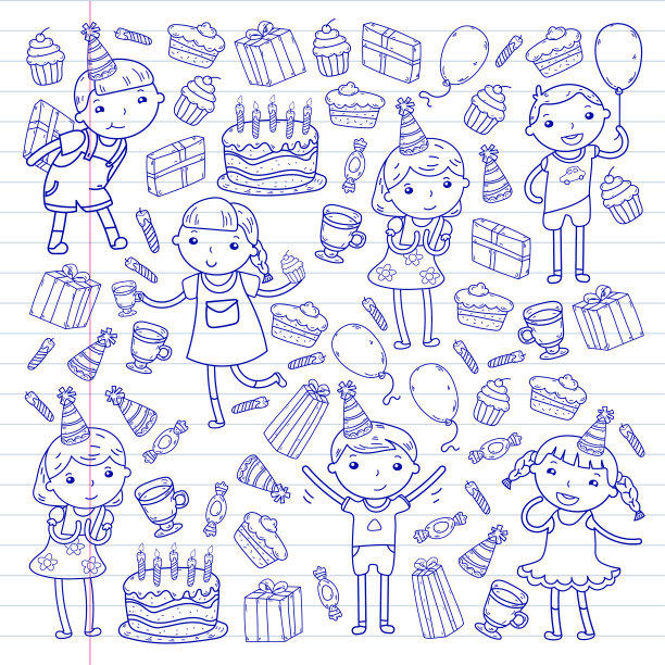 生日快乐矢量设计生日帽派对和庆祝。幼儿园的孩子，学校的孩子。矢量插图。图片下载