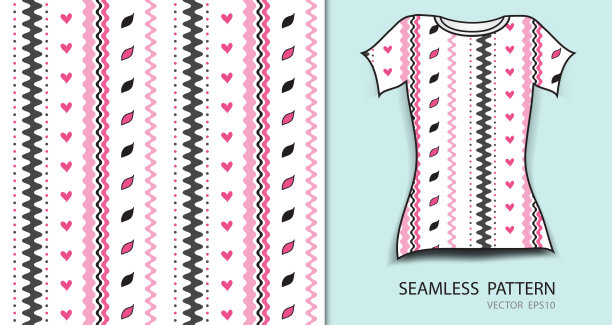 粉色无缝图案矢量插图，t恤设计，织物纹理，图案服装，抽象背景图片下载