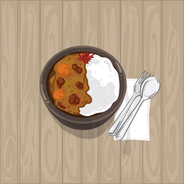 黄色咖喱日本食物图形对象俯视图图片下载