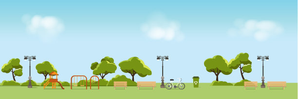 自然景观以园林、公共公园、游乐园、矢量插图为主图片下载