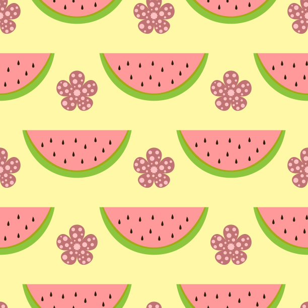 西瓜片和花。卡通无缝儿童图案。图片下载
