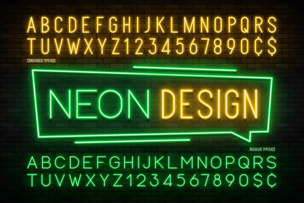 霓虹灯字母，逼真的额外发光字体。2在1图片下载