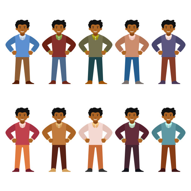 扁平风格的非洲办公室职员矢量素材图片下载