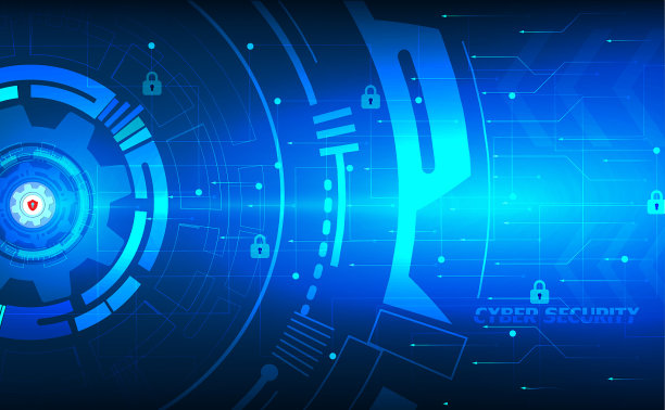 矢量插图循环蓝色背景抽象技术交流图标概念。透视视图和光线素材图片