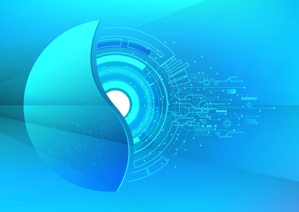 矢量插图循环蓝色背景抽象技术交流图标概念。透视视图和光线素材图片