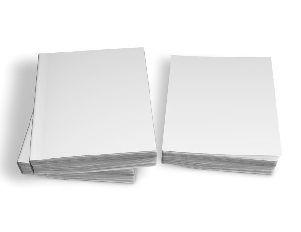 平装书与空白白色封面3d模型插图模板。图片下载