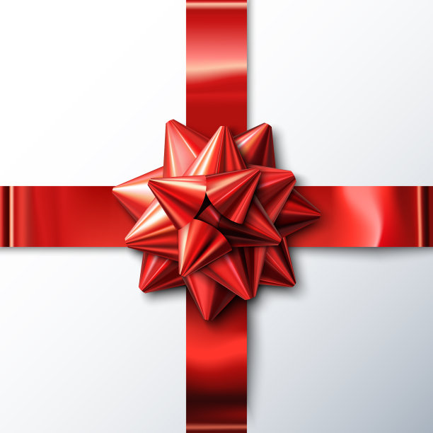 真实的红色蝴蝶结交叉带透明的阴影。矢量插图孤立。节日装饰元素的设计。圣诞节，新年，生日，节日亮闪闪的礼物装饰图片下载