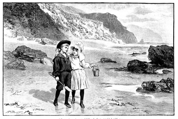 19世纪维多利亚儿童海滩版画素材图片