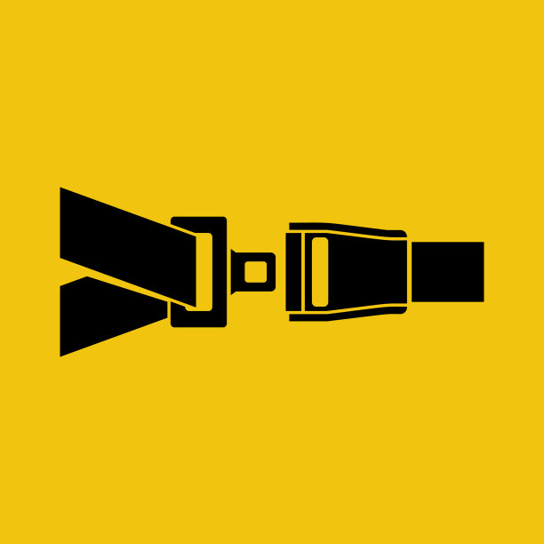 安全带剪影黑色图标孤立在黄色背景。图片下载