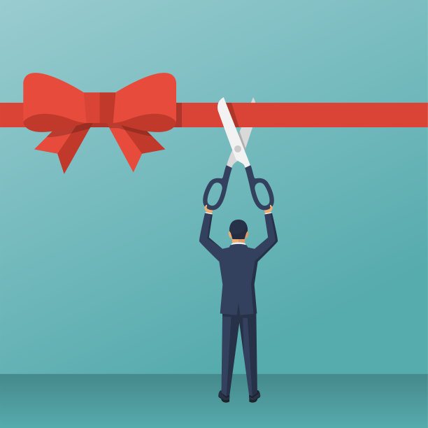 商人正拿着大剪刀剪红丝带图片下载