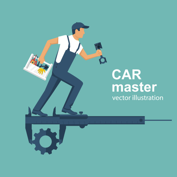 汽车修理工与工具箱和备件修理汽车图片下载