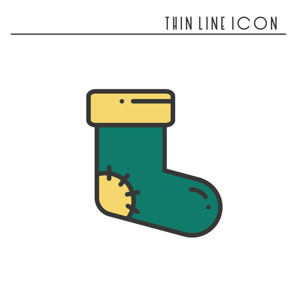 圣诞袜细线图标。新年庆祝大纲装饰象形文字。冬季圣诞元素。矢量简单的平面线性设计。符号说明。轮廓符号。袜子。图片下载