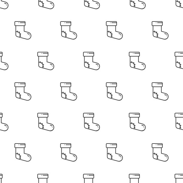 圣诞新年无缝图案配圣诞袜。节日的背景。袜子。圣诞冬季时尚装饰。节日的纹理。行向量插图。包装礼物。图片下载