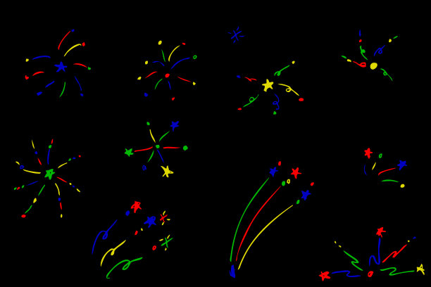 手绘各种颜色的草图在黑色的背景火作品图片下载