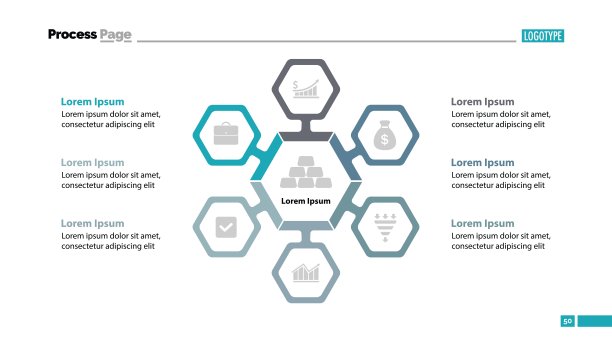 商业幻灯片模板的六个方面图片下载