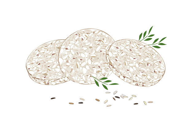 白色背景的圆米饼，俯视图。图片下载