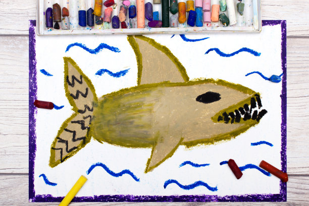 彩色手绘照片:可怕的海怪，鲨鱼图片下载