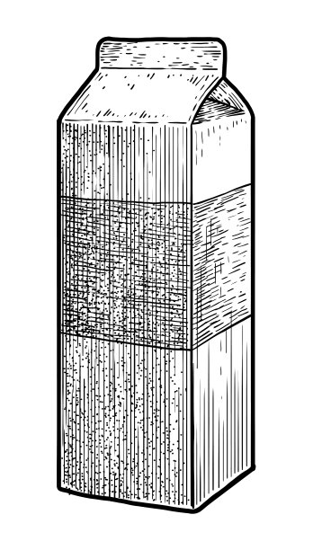 牛奶盒插图，绘画，雕刻，油墨，线条艺术，矢量图片下载