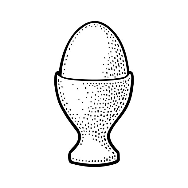 蛋放在蛋杯里。复古黑色版画插画图片下载