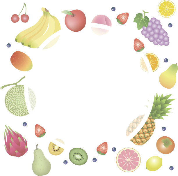 彩色水果框架，孤立在白色的背景。图片下载