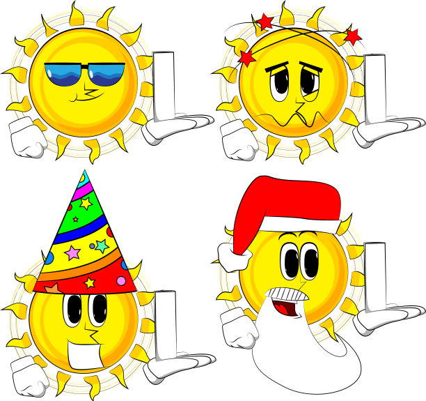 卡通太阳抱着白色的高盒子。图片下载