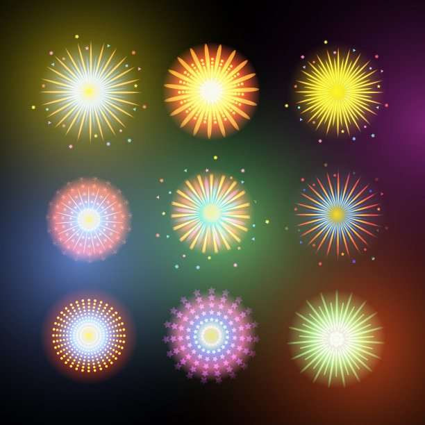 逼真的烟花爆炸集。素材图片