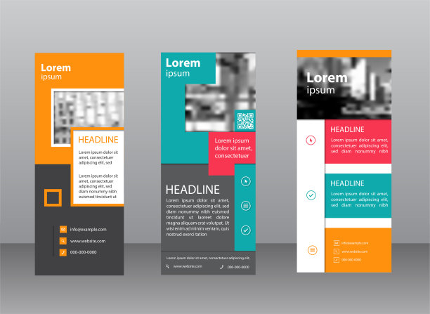 站票观众设计集合。用橙色、红色、绿色方块卷起来的商业设计。图片下载