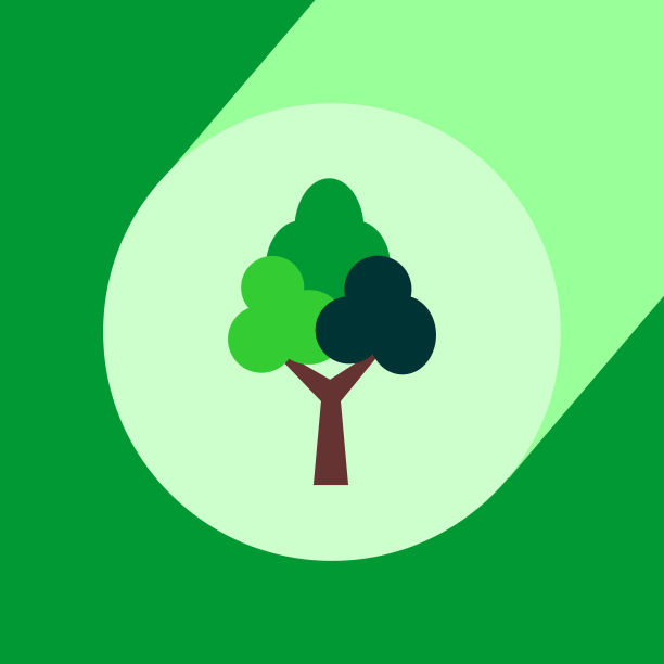 树平面设计图标与长影子。图片下载