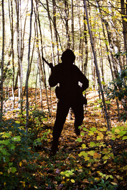 士兵在森林里剪影图片下载