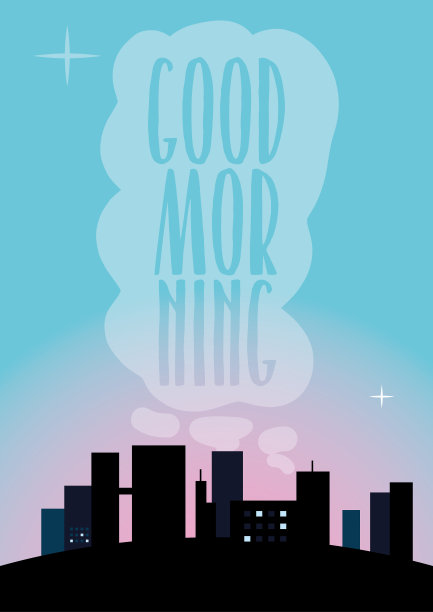 清晨城市矢量平面设计背景图片下载