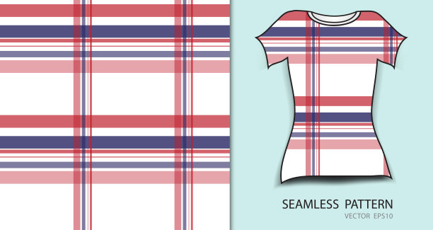 蓝色和红色格子花呢织物矢量图案矢量插图，t恤设计，织物纹理，图案服装，抽象背景图片下载