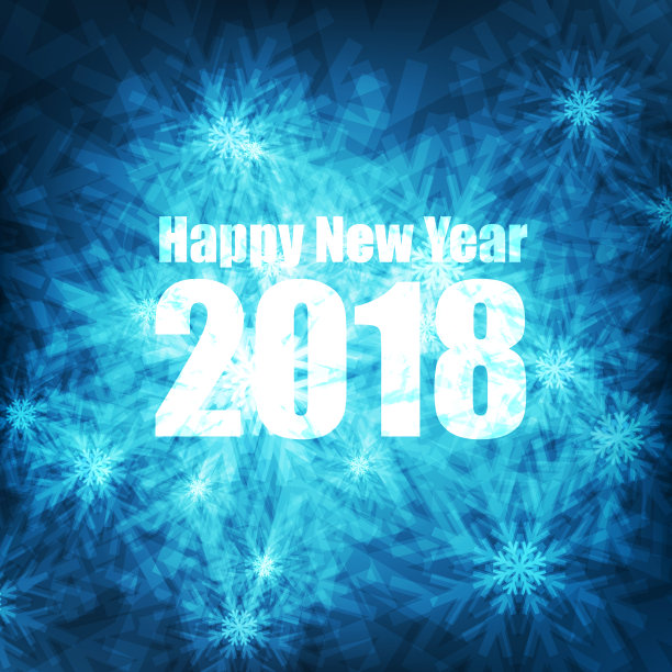 蓝色背景，亮雪花，轻2018年新年;派对和假日概念;设计的横幅;海报和其他;向量;插图。图片下载