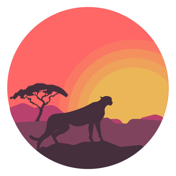猎豹在夕阳的圆圈里。矢量插图上的白色背景图片下载