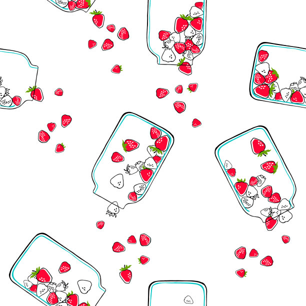 草莓和玻璃罐无缝图案图片下载