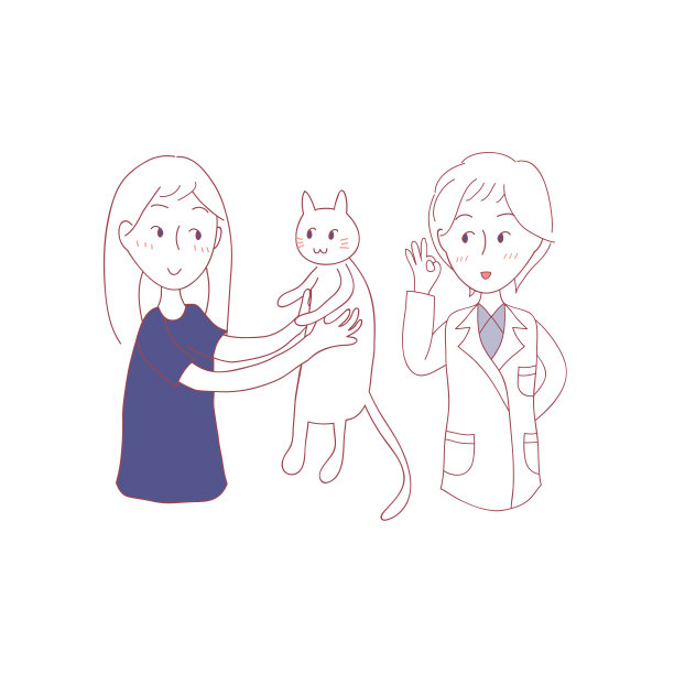 女孩带猫去见兽医。矢量插图。图片下载